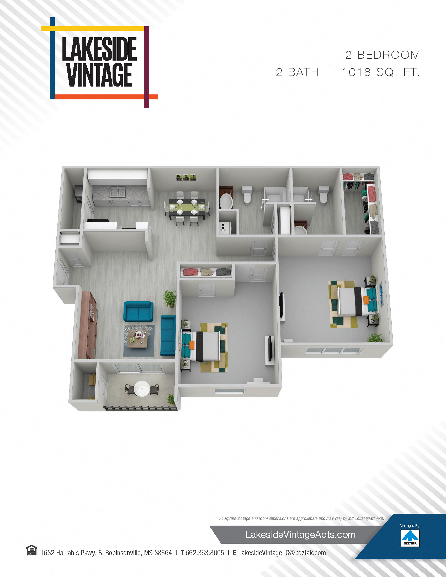 Renovated 2 Bedroom 2 Bath floor plan